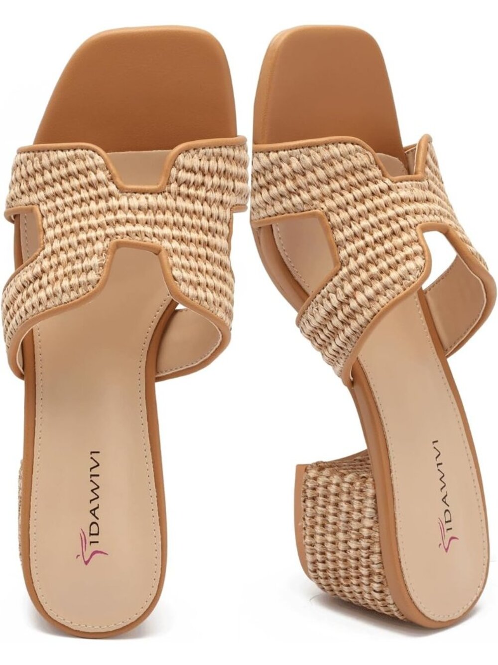 Women's Brown Casual Cutout Strap Square Open Toe Low Block Chunky Heels